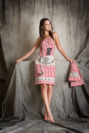Beautiful wife Lorena Garcia removes kitchen apron and shows her stunning body