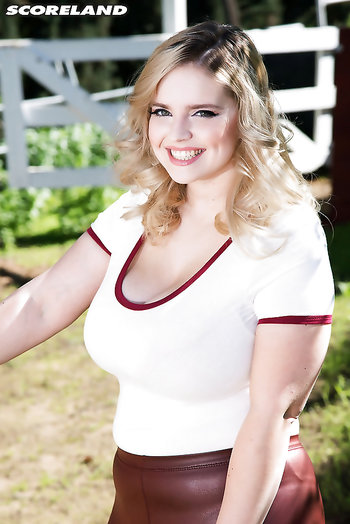 BBW Blonde Codi Vore with her big fatty boobs pitching hay in her ranch