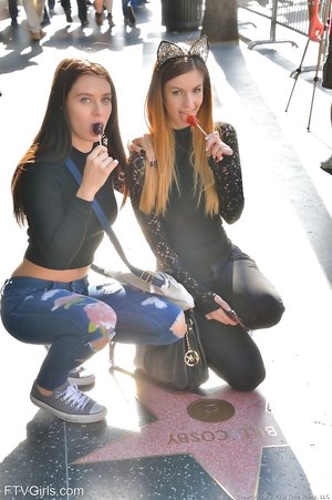 Two horny babes Stella Cox and Lana Rhoades playing with one dildo