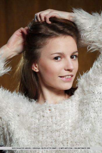 Sofi Shane Unwraps Her Fur Covered Top Baring Her Slim Body And Pinkish Twat