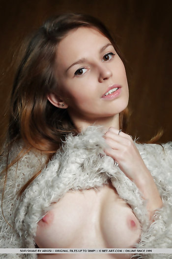 Sofi Shane Unwraps Her Fur Covered Top Baring Her Slim Body And Pinkish Twat
