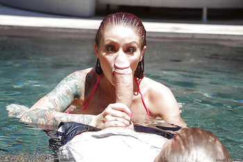 Pornographic Star Redhead Monique Alexander Blowing A White Strike In Pool