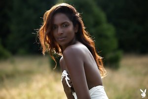 Beautiful nubian Nirmala Fernandes takes off her sexy white dress and poses naked