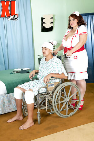 Busty nurse Lisa Canon lets patient kiss her huge natural tits and fuck her cunt