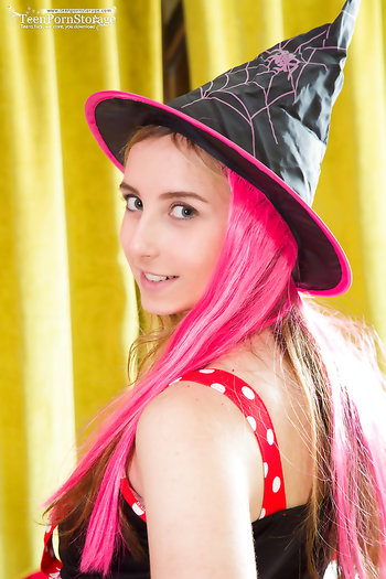 Black magic teen Lissa with tiny tits takes off her clothes and masturbates