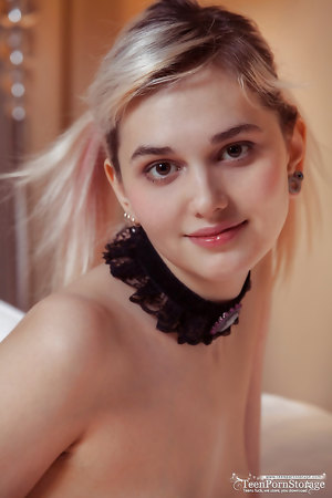 Totally naked Teen Vilett in white stockings with puffy nipples in hotel room