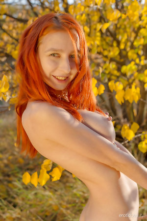 Busty redhead fairy Olivia I strips down in the open field